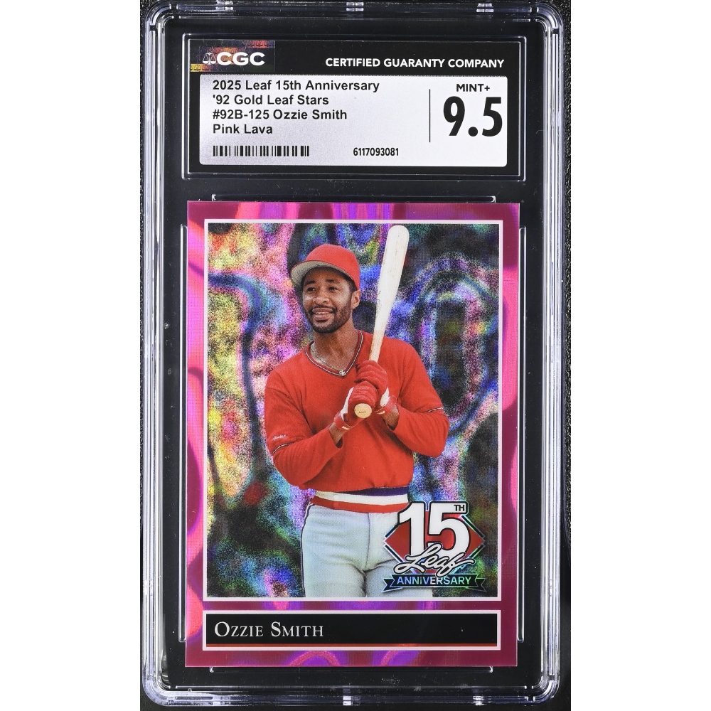 Ozzie Smith 2025 Leaf 15th Anniversary '92 Gold Leaf Stars Pink Lava #92B-125 #5/8 (CGC 9.5) at PristineAuction.com