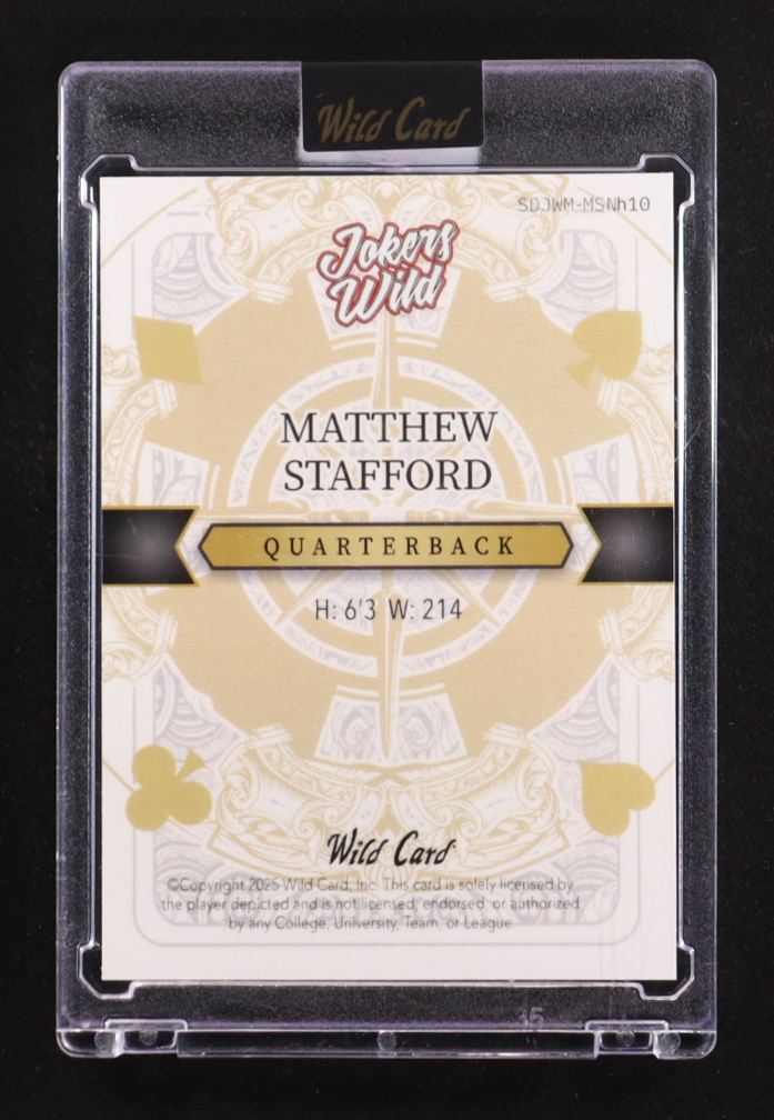 Matthew Stafford 2025 Wild Card Jokers Wild #SDJwM-MSNh10 #1/1 at PristineAuction.com Matthew Stafford 2025 Wild Card Jokers Wild #SDJwM-MSNh10 #1/1 at PristineAuction.com