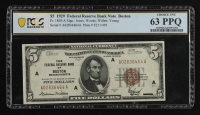 1929 U.S. $5 National Currency Note, Boston - Fr. 1850-A (AA Block) Signed: Jones / Woods / Willett / Young (PCGS CHOICE UNC 63 PPQ at PristineAuction.com
