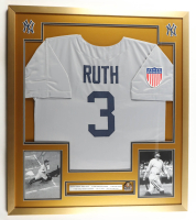 Babe Ruth Custom Framed Jersey Display With 1928 World Series Pin at PristineAuction.com
