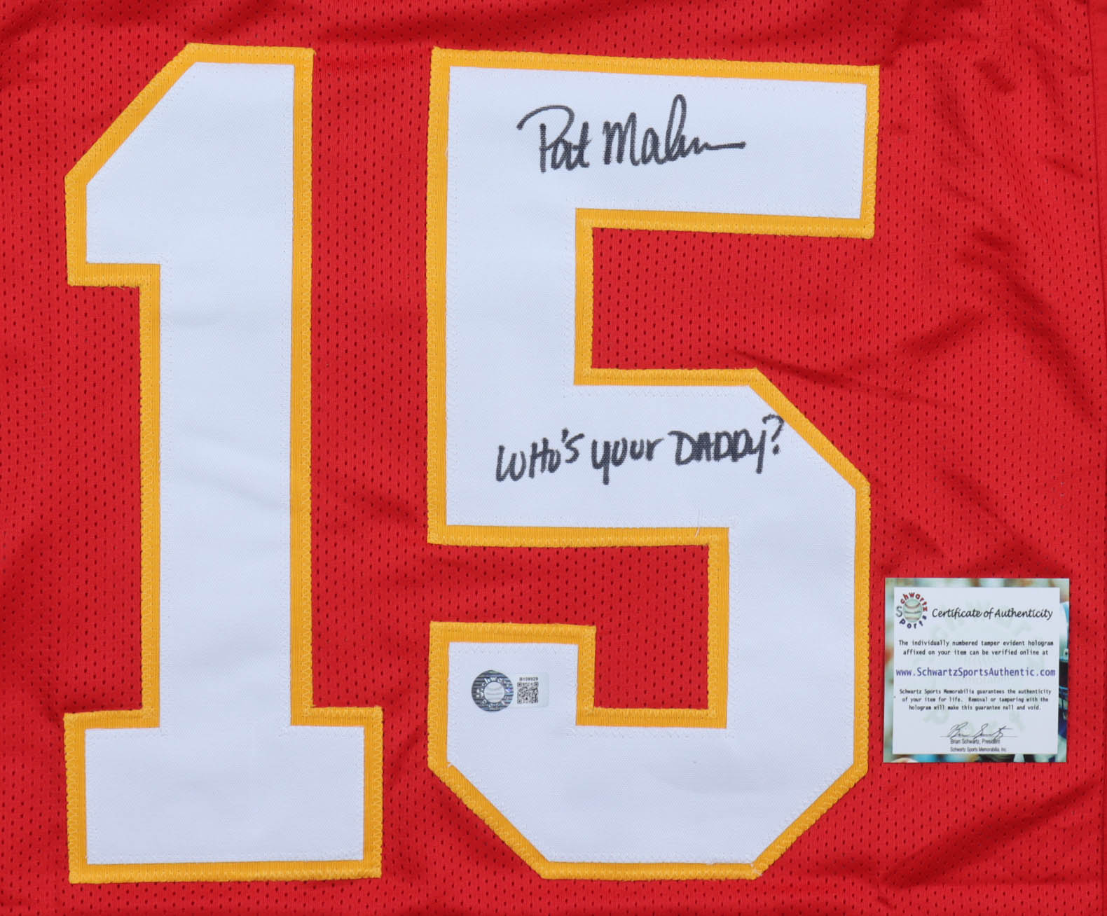 Patrick Mahomes Sr. Signed Jersey Inscribed "Who's Your Daddy?" (Schwartz) at PristineAuction.com Patrick Mahomes Sr. Signed Jersey Inscribed "Who's Your Daddy?" (Schwartz) at PristineAuction.com