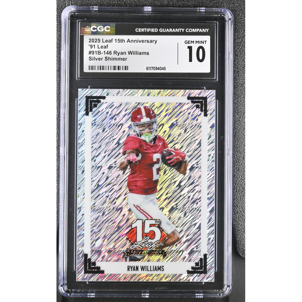 Ryan Williams 2025 Leaf 15th Anniversary '91 Leaf Silver Shimmer #91B-146 #11/15 (CGC 10) at PristineAuction.com