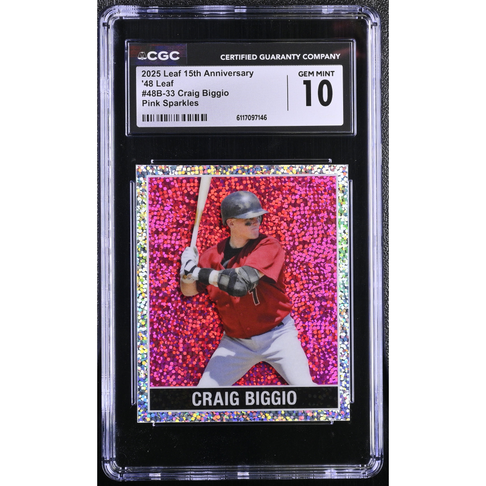 Craig Biggio 2025 Leaf 15th Anniversary '48 Leaf Pink Sparkles #48B-33 #1/8 (CGC 10) at PristineAuction.com