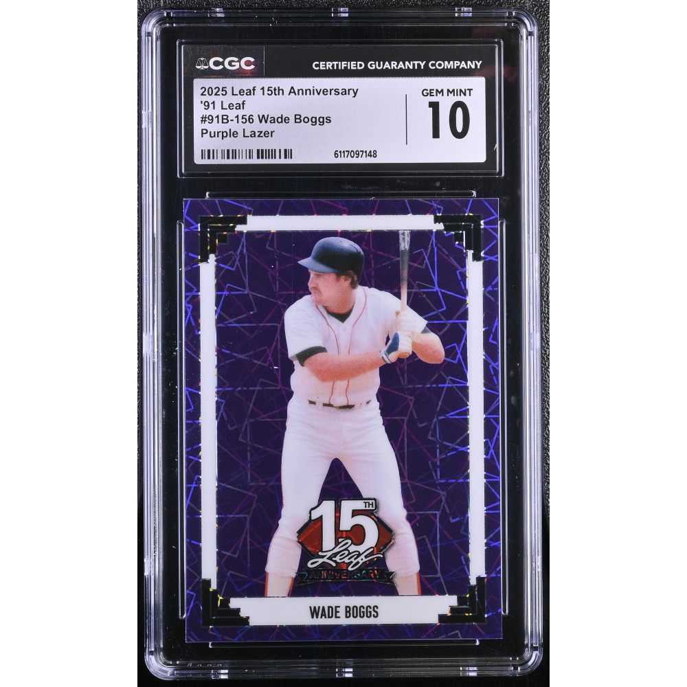 Wade Boggs 2025 Leaf 15th Anniversary '91 Leaf Purple Lazer #91B-156 #6/7 (CGC 10) at PristineAuction.com