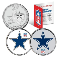 Cowboys Set of (2) Team Logo Colorized Texas Quarters at PristineAuction.com