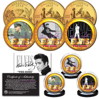Elvis Presley "Life & Times" Set of (3) 24K Gold Plated State US Quarters at PristineAuction.com