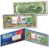Aaron Judge Genuine Legal Tender Colorized U.S. $2.00 Two Dollar Bill Commemorative Edition Bank Note with Folder at PristineAuction.com