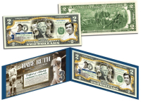 Babe Ruth Genuine Legal Tender Colorized U.S. $2.00 Two Dollar Bill Commemorative Edition Bank Note with Folder at PristineAuction.com