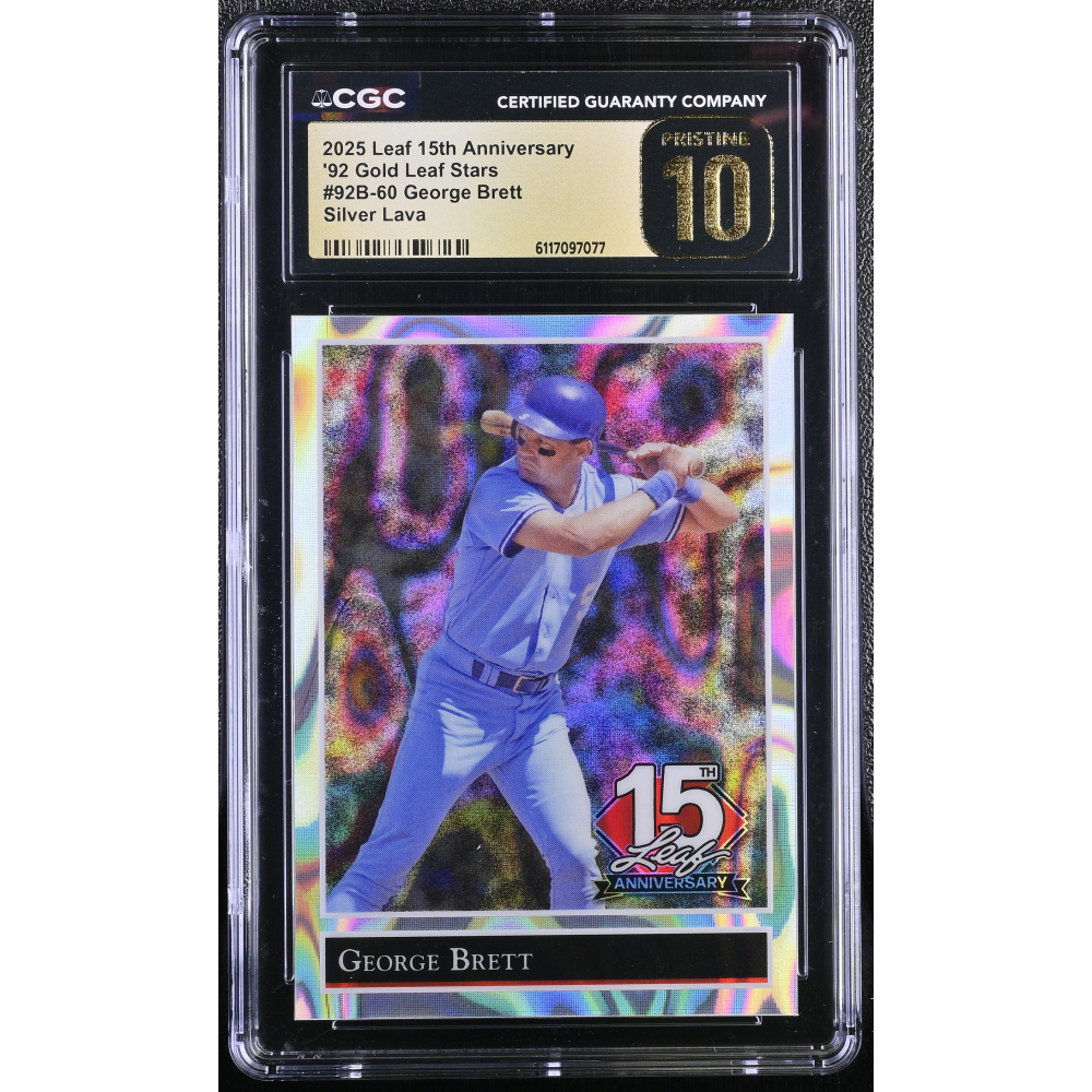 George Brett 2025 Leaf 15th Anniversary '92 Gold Leaf Stars Silver Lava #92B-60 #7/15 (CGC 10 | Black Label) at PristineAuction.com