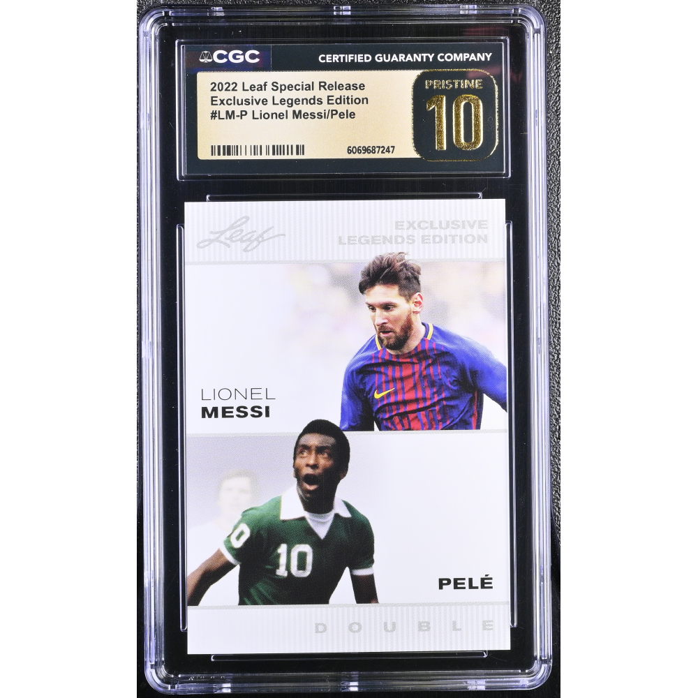 Lionel Messi / Pele 2022 Leaf Special Release Exclusive Legends Edition #LMP (CGC 10 | Black Label) at PristineAuction.com