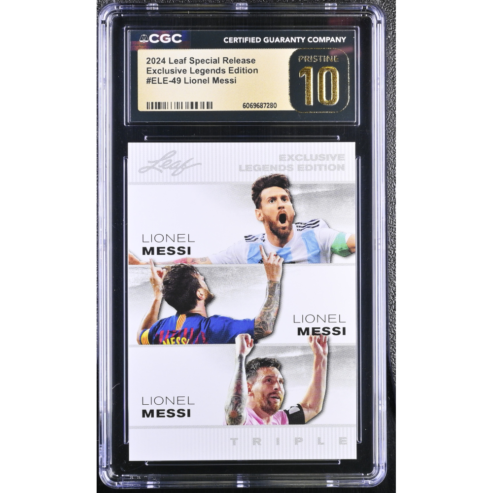 Lionel Messi 2024 Leaf Special Release Exclusive Legends Edition #ELE49 (CGC 10 | Black Label) at PristineAuction.com
