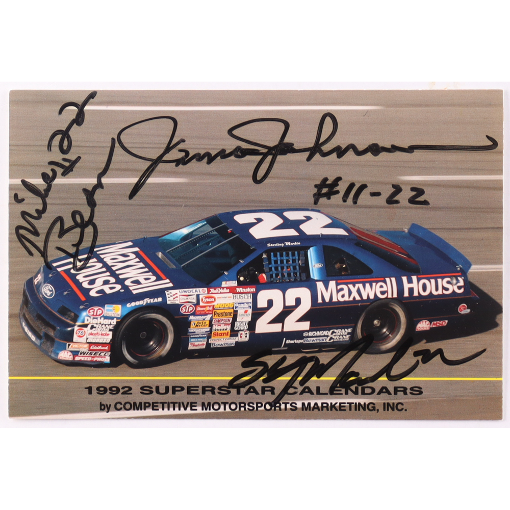 Sterling Marlin, Junior Johnson, & Mike Beam Signed NASCAR 4x6 Postcard (Beckett) at PristineAuction.com