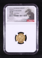 1715 Plate Fleet Shipwreck Philip IV (1711-13) Mexico Escudo Gold Coin - Crosslet End Cross (NGC AU58) at PristineAuction.com