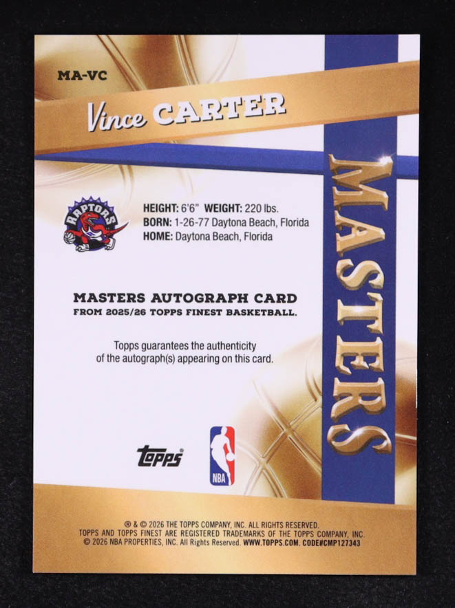Vince Carter 2025-26 Finest Masters Autographs Blue X-Fractors #MAVC #69/99 at PristineAuction.com Vince Carter 2025-26 Finest Masters Autographs Blue X-Fractors #MAVC #69/99 at PristineAuction.com