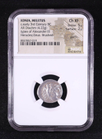 Alexander III "The Great" c.Early 3rd Century B.C. Ionia, Miletus AR Drachm (4.22gms) Ancient Silver Coin (NGC Ch XF, Graffito) Strike 5/5, Surface 2/5 at PristineAuction.com