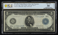 1914 United States Federal Reserve Note of San Francisco $5 Five Dollar Blue Seal National Bank Note (PCGS VF 30 Details) at PristineAuction.com
