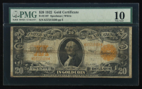 1922 $20 Twenty Dollars Gold Certificate (PMG Very Good 10) at PristineAuction.com