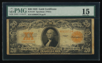 1922 $20 Twenty Dollars Gold Certificate (PMG Choice Fine 15) at PristineAuction.com