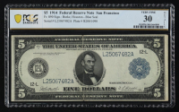 1914 United States Federal Reserve Note of San Francisco $5 Five Dollar Blue Seal National Bank Note (PCGS VF 30 Details) at PristineAuction.com