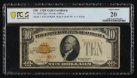 1928 United States of America $10 Ten Dollar Gold Certificate Note (PCGS VF 20) at PristineAuction.com