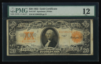 1922 $20 Twenty Dollars Gold Certificate (PMG Fine 12) at PristineAuction.com