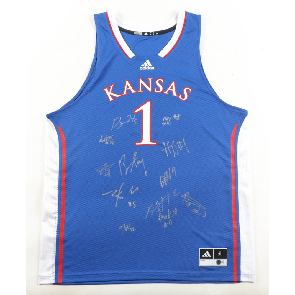 2025 Kansas Jayhawks Team-Signed Jersey by (12) With Dajuan Harris Jr., Zeke Mayo, K. J. Adams, Aj Storr (Beckett) at PristineAuction.com