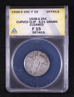 Mint Error 1928-S Standing Liberty Quarter Curved Clip 6.01 Grams (ANACS F15 Details) at PristineAuction.com