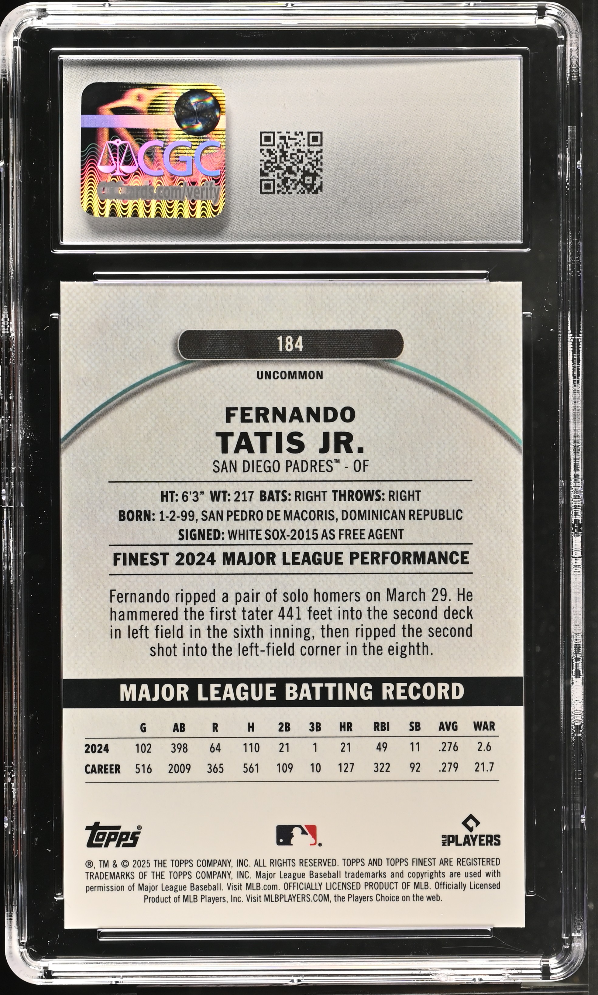 Fernando Tatis Jr. 2025 Topps Finest Orange Refractor #184 #19/20 (CGC 10) at PristineAuction.com Fernando Tatis Jr. 2025 Topps Finest Orange Refractor #184 #19/20 (CGC 10) at PristineAuction.com