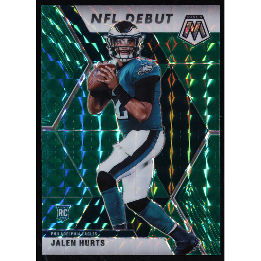 Jalen Hurts 2020 Panini Mosaic Mosaic Reactive Green DEB #265 RC at PristineAuction.com