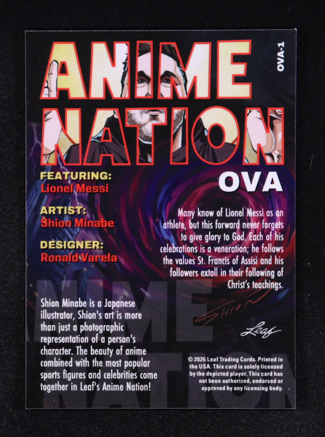 Lionel Messi 2026 Leaf Anime Nation #OVA1 at PristineAuction.com Lionel Messi 2026 Leaf Anime Nation #OVA1 at PristineAuction.com