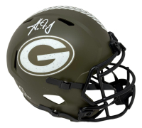 Aaron Jones Signed Packers Full-Size Salute To Service Alternate Speed Helmet (Fanatics) at PristineAuction.com