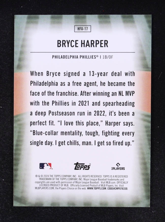 Bryce Harper 2024 Topps Home Field Advantage #HFA17 at PristineAuction.com Bryce Harper 2024 Topps Home Field Advantage #HFA17 at PristineAuction.com