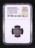 Petillius Capitolinus Moneyer 43 B.C. Roman Republic AR Denarius (3.66gms) Rome Mint Ancient Silver Coin (NGC Ch XF) Strike 3/5, Surface 3/5 at PristineAuction.com