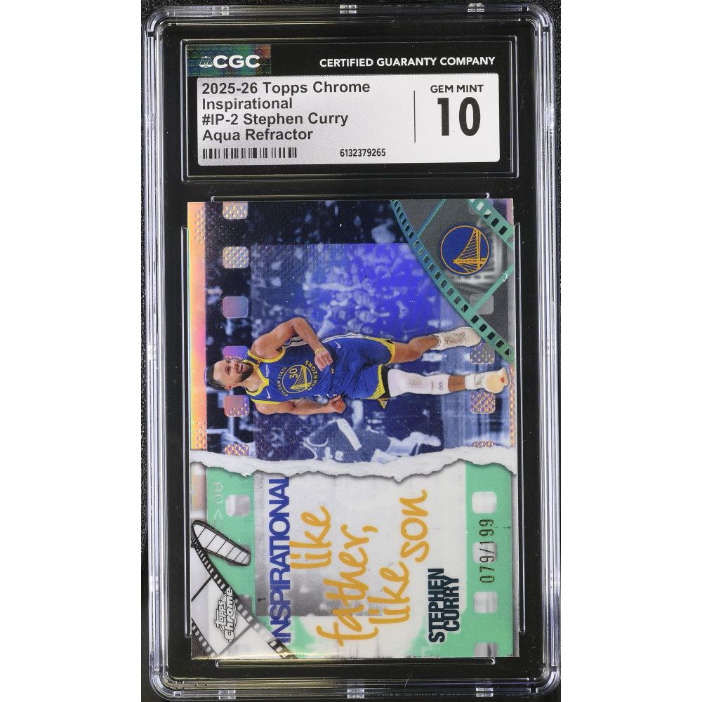 Stephen Curry 2025-26 Topps Chrome Inspirational Aqua Refractors #IP2 #079/199 (CGC 10) at PristineAuction.com