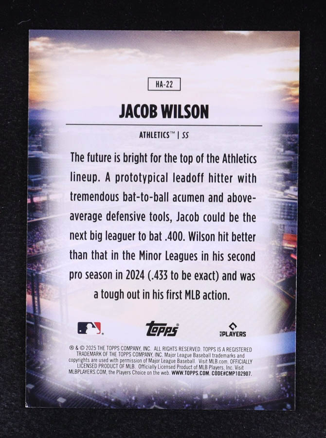 Jacob Wilson 2025 Topps Home Field Advantage #HA22 RC at PristineAuction.com Jacob Wilson 2025 Topps Home Field Advantage #HA22 RC at PristineAuction.com