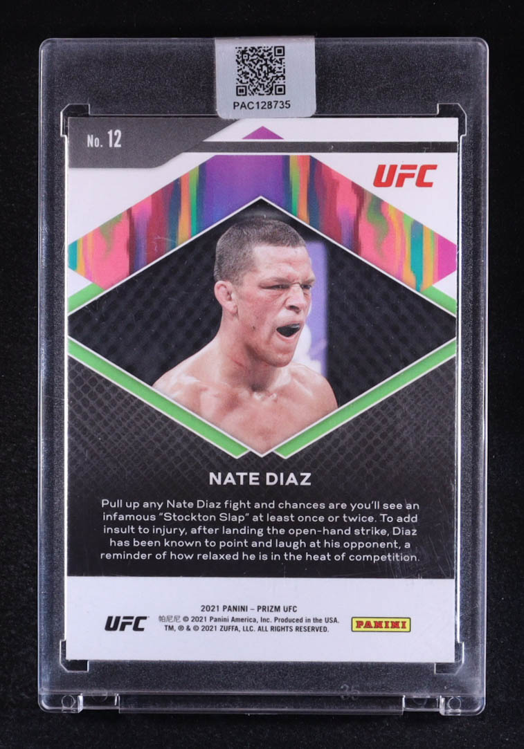 Nate Diaz Signed 2021 Panini Prizm UFC Fearless #12 (PA) at PristineAuction.com Nate Diaz Signed 2021 Panini Prizm UFC Fearless #12 (PA) at PristineAuction.com