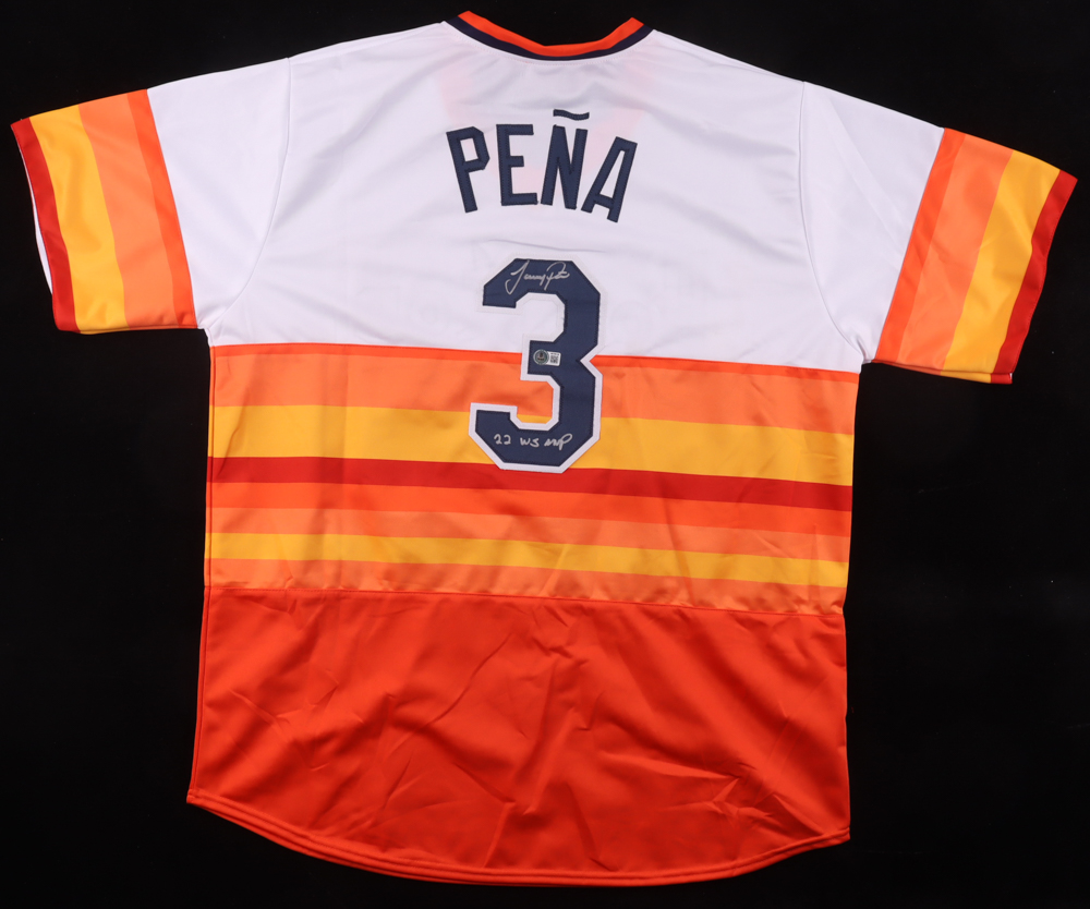 Jeremy Peña Signed Jersey Inscribed "22 WS MVP" (Beckett) at PristineAuction.com Jeremy Peña Signed Jersey Inscribed "22 WS MVP" (Beckett) at PristineAuction.com