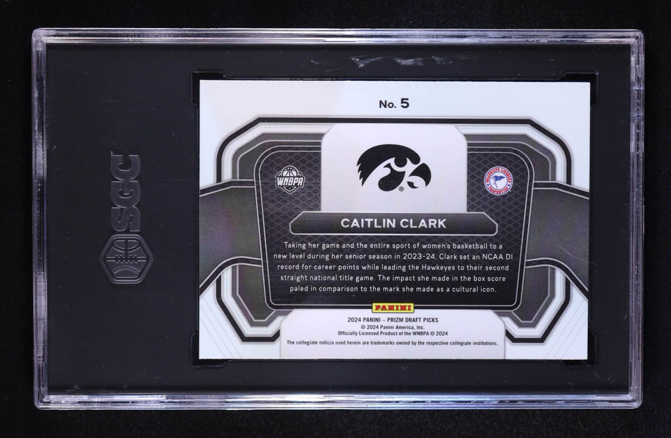 Caitlin Clark 2024-25 Panini Prizm Draft Picks Campus Legends #5 RC (SGC 10) at PristineAuction.com Caitlin Clark 2024-25 Panini Prizm Draft Picks Campus Legends #5 RC (SGC 10) at PristineAuction.com
