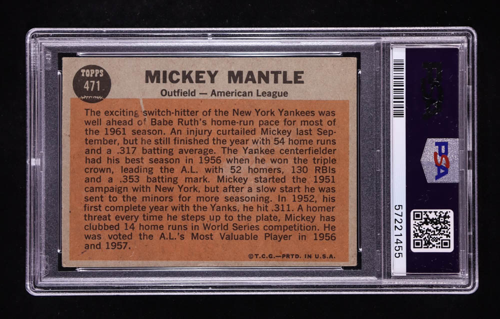 Mickey Mantle 1962 Topps #471 AS (PSA 3) at PristineAuction.com Mickey Mantle 1962 Topps #471 AS (PSA 3) at PristineAuction.com