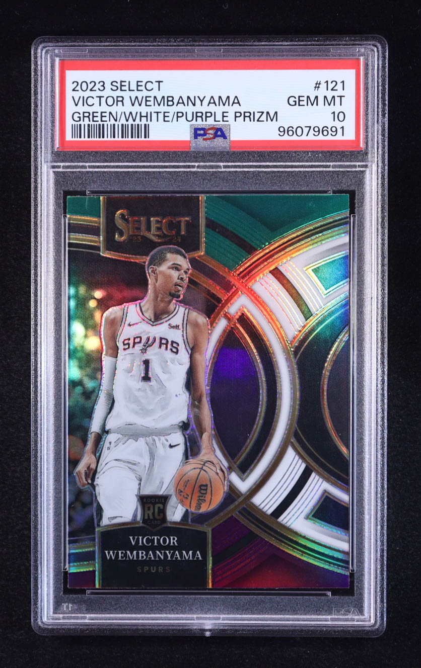 Victor Wembanyama 2023-24 Select Prizms Green White Purple #121 RC (PSA 10) at PristineAuction.com Victor Wembanyama 2023-24 Select Prizms Green White Purple #121 RC (PSA 10) at PristineAuction.com