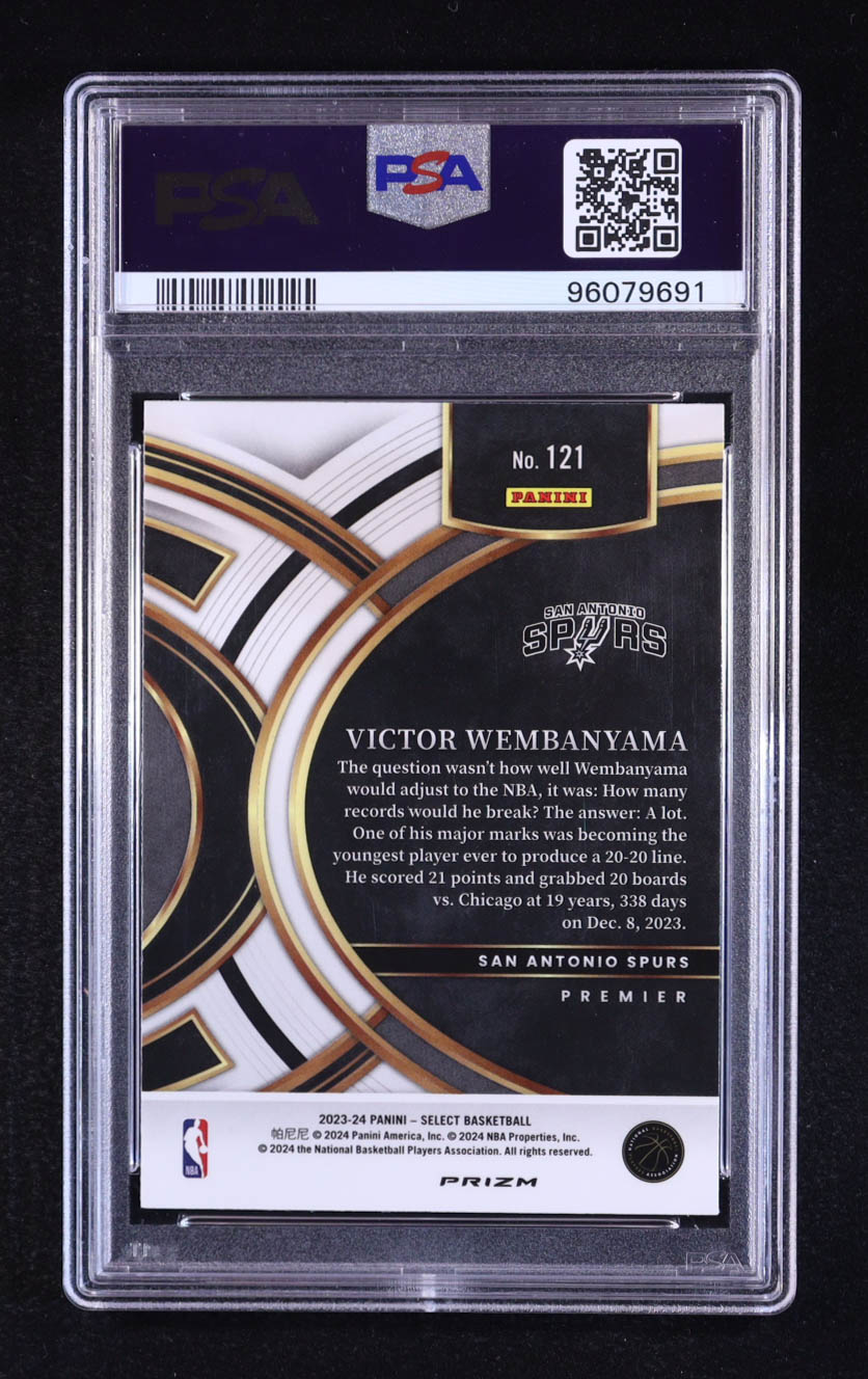 Victor Wembanyama 2023-24 Select Prizms Green White Purple #121 RC (PSA 10) at PristineAuction.com Victor Wembanyama 2023-24 Select Prizms Green White Purple #121 RC (PSA 10) at PristineAuction.com