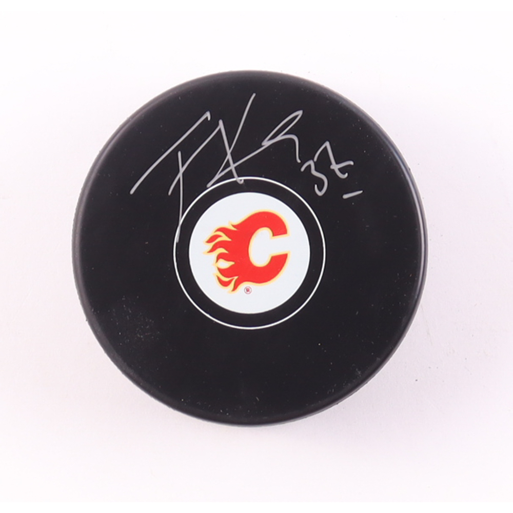 Trevor Kidd Signed Flames Logo Hockey Puck (Premium Autographs) at PristineAuction.com