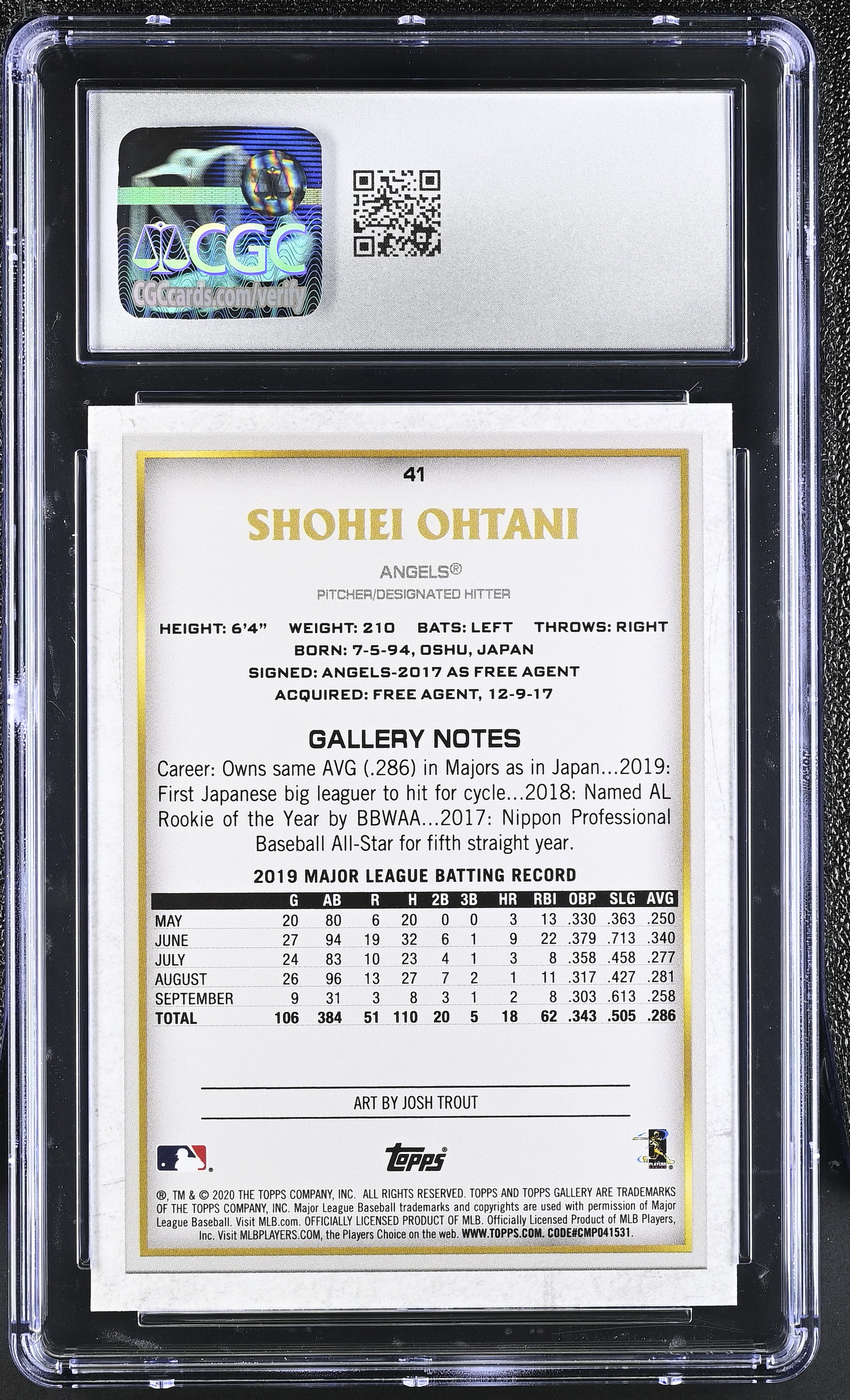 Shohei Ohtani 2020 Topps Gallery Rainbow Foil #41 (CGC 10) at PristineAuction.com Shohei Ohtani 2020 Topps Gallery Rainbow Foil #41 (CGC 10) at PristineAuction.com