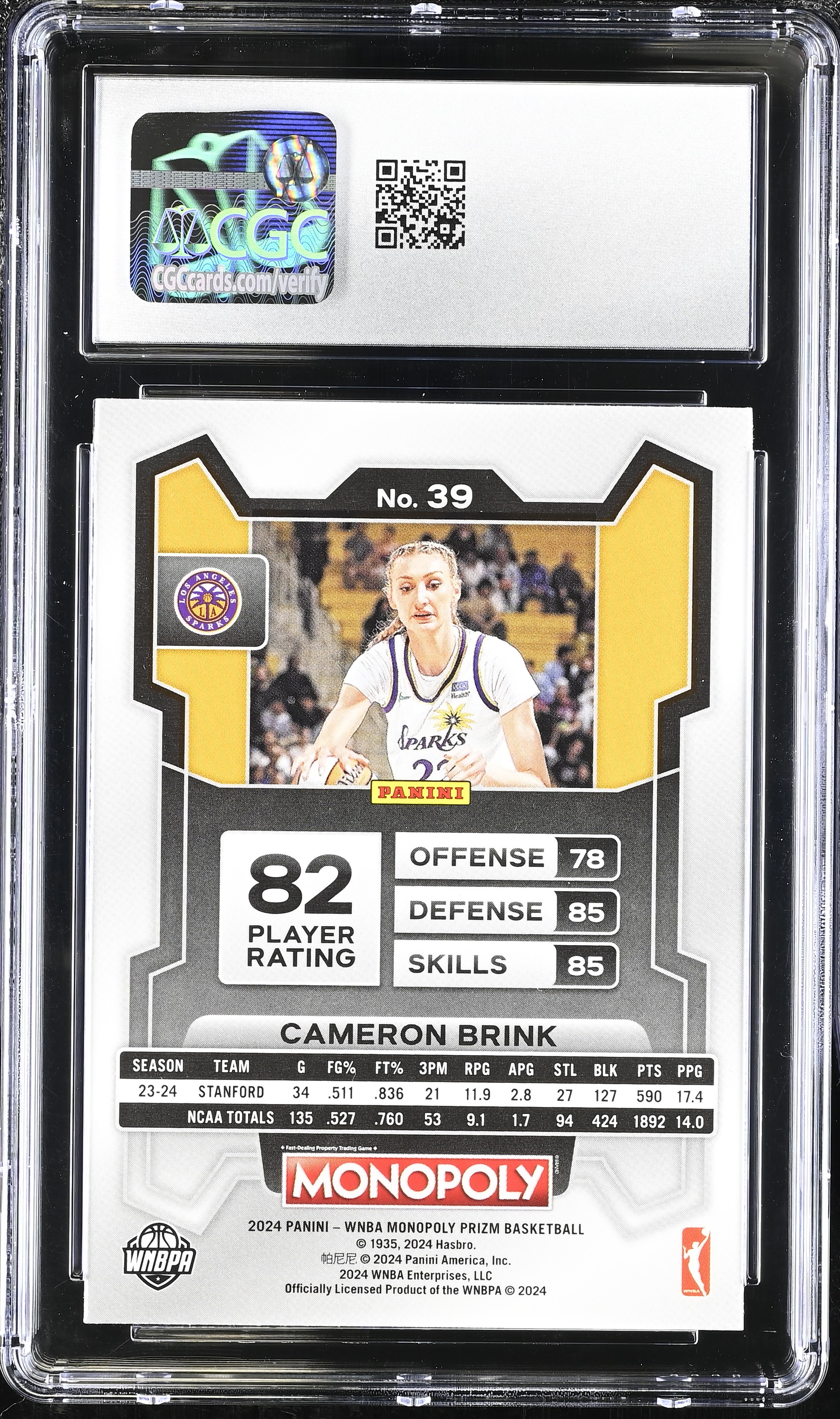Cameron Brink 2024 Panini Prizm Monopoly WNBA #39 RC (CGC 10) at PristineAuction.com Cameron Brink 2024 Panini Prizm Monopoly WNBA #39 RC (CGC 10) at PristineAuction.com