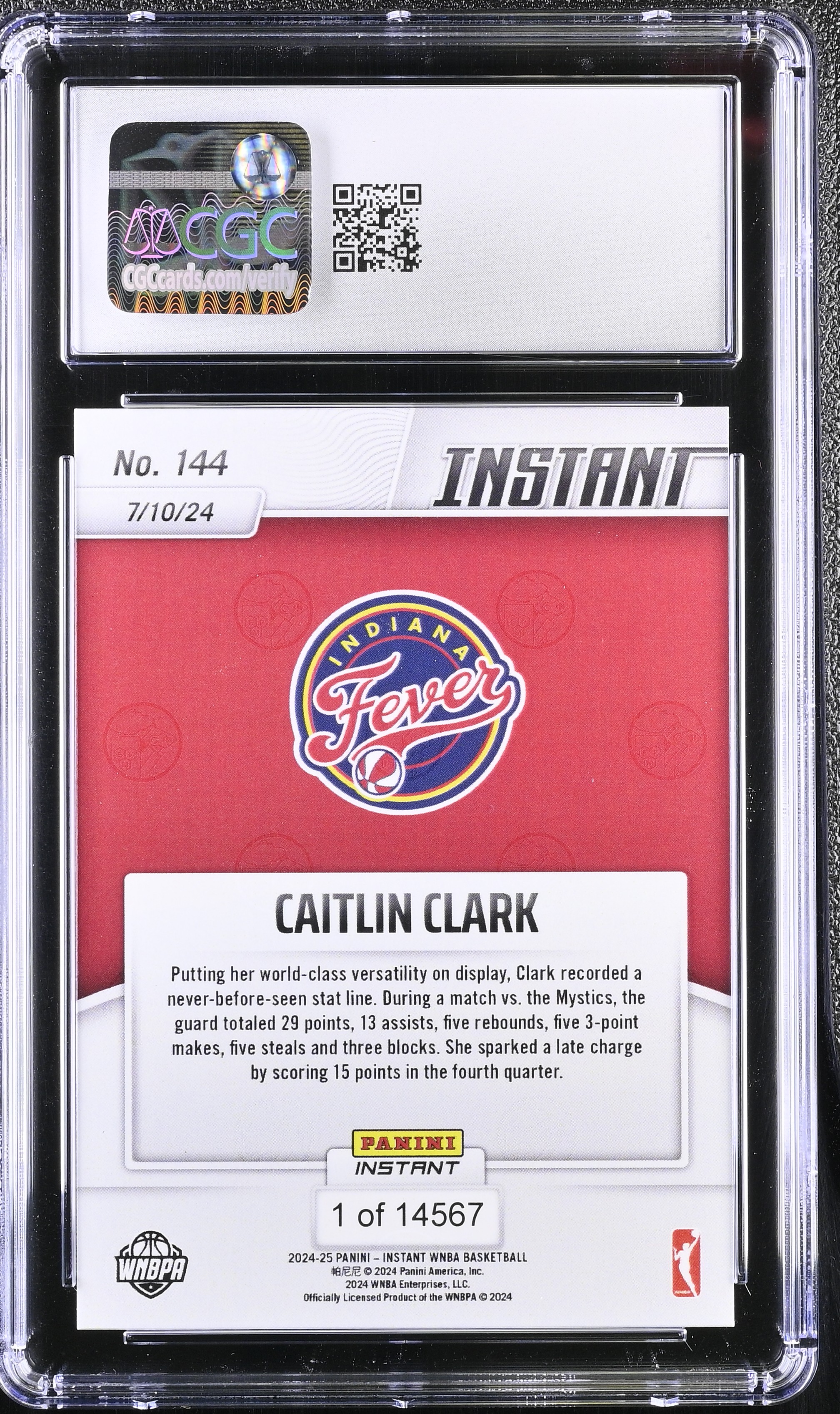 Caitlin Clark 2024-25 Panini Instant WNBA #144 RC (CGC 10) at PristineAuction.com Caitlin Clark 2024-25 Panini Instant WNBA #144 RC (CGC 10) at PristineAuction.com