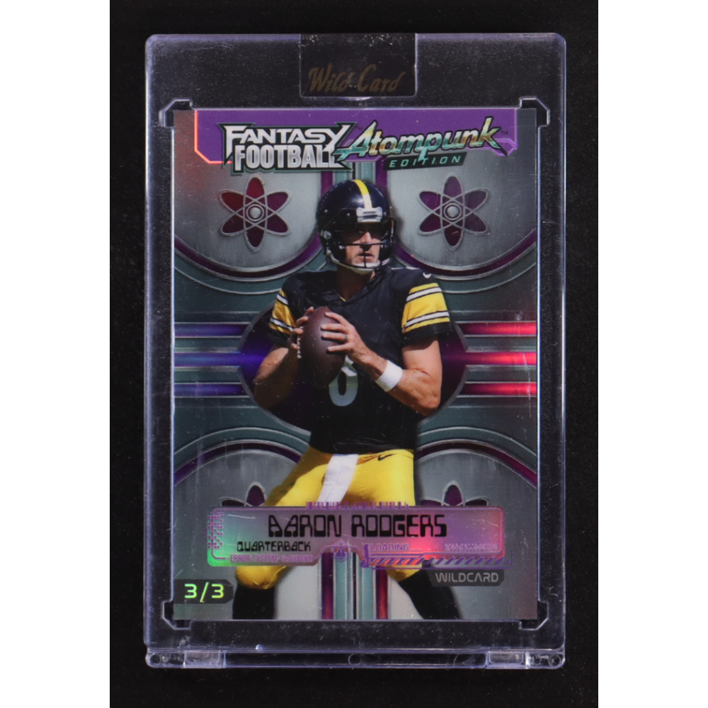 Aaron Rodgers 2026 Wild Card Fantasy Football Atompunk Edition Purple Holo #FAPPU6-AR #3/3 at PristineAuction.com