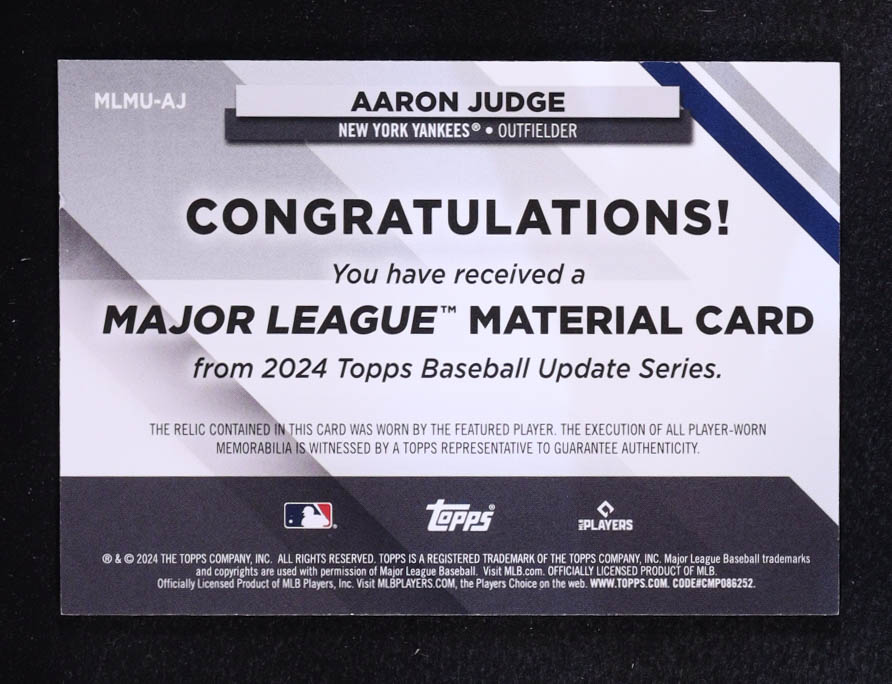 Aaron Judge 2024 Topps Major League Materials Black #MLMU-AJ #100/199 at PristineAuction.com Aaron Judge 2024 Topps Major League Materials Black #MLMU-AJ #100/199 at PristineAuction.com