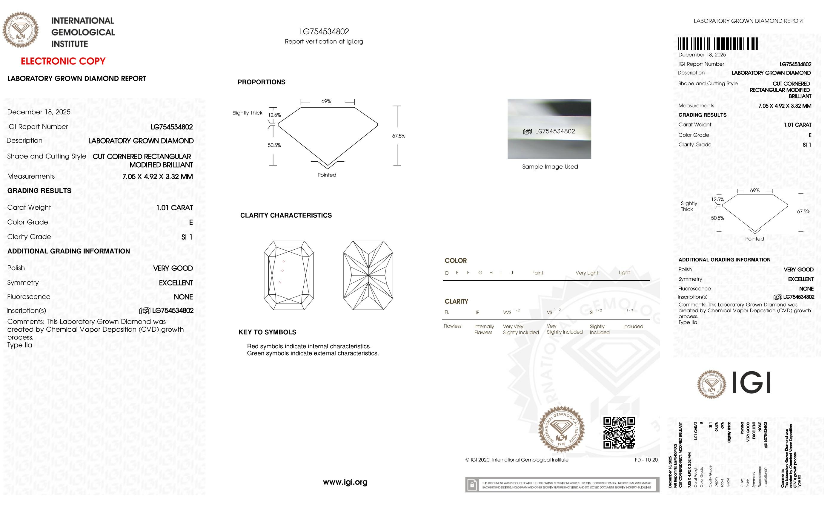 1.01 Carats Lab Grown Diamond Loose E, SI1 | $1,500 Estimated Retail Value (UGL & IGI Certs) at PristineAuction.com 1.01 Carats Lab Grown Diamond Loose E, SI1 | $1,500 Estimated Retail Value (UGL & IGI Certs) at PristineAuction.com