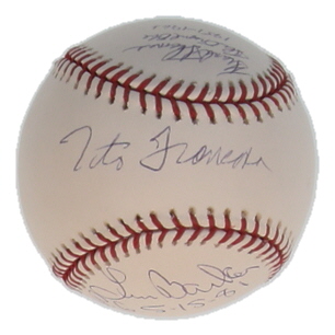 OML Baseball Signed by (4) with Tito Francona, Len Barker, Frank Thomas, Ron LeFlore Inscribed "PG 5-15-81" & "The Original One 1951-1966" (JSA) at PristineAuction.com OML Baseball Signed by (4) with Tito Francona, Len Barker, Frank Thomas, Ron LeFlore Inscribed "PG 5-15-81" & "The Original One 1951-1966" (JSA) at PristineAuction.com