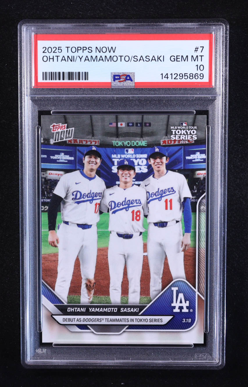 Shohei Ohtani / Yoshinobu Yamamoto / Roki Sasaki RC 2025 Topps Now #7 (PSA 10) at PristineAuction.com Shohei Ohtani / Yoshinobu Yamamoto / Roki Sasaki RC 2025 Topps Now #7 (PSA 10) at PristineAuction.com